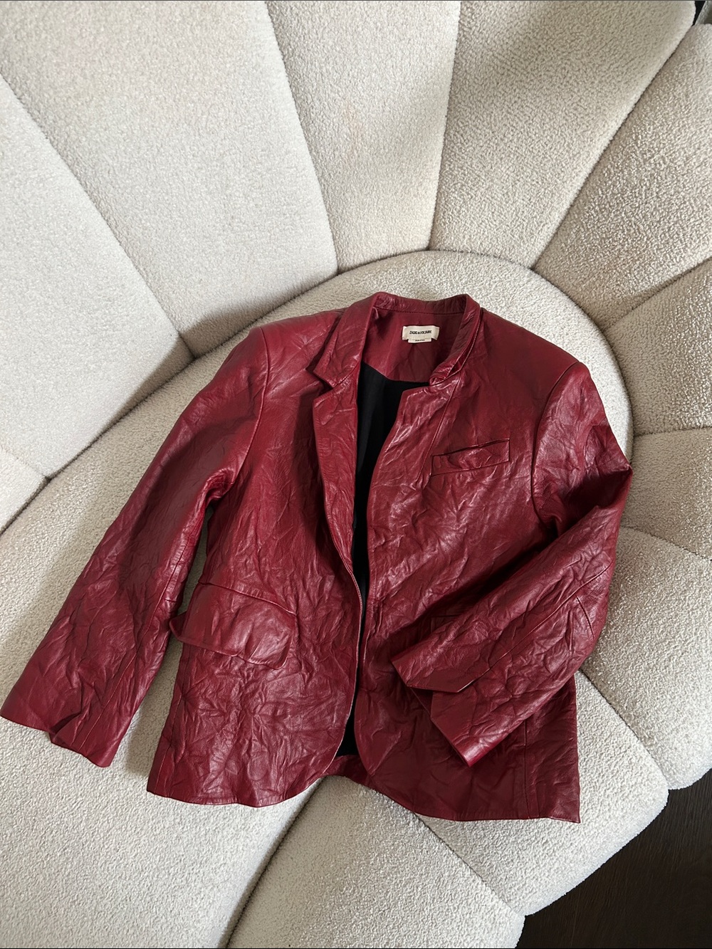 Zadig & Voltaire Burgundy Leather Blazer Jacket